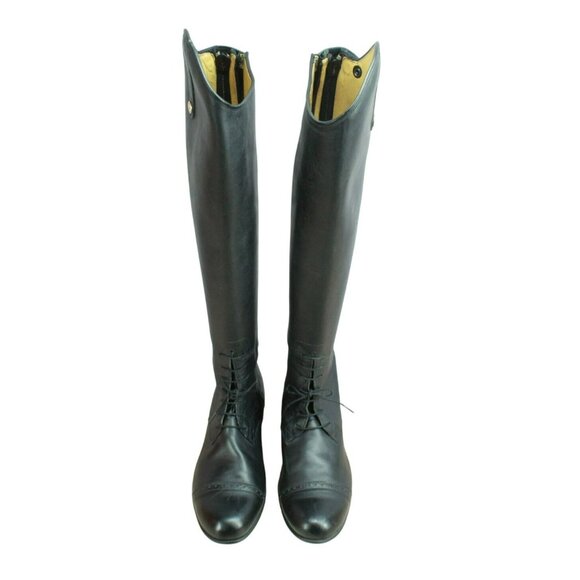 *Unbranded Black Leather Pull On Back Zip Knee High Riding Boots Size 10.5 - Picture 5 of 9